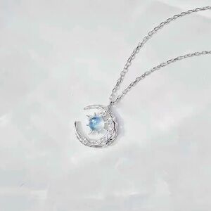 Crescent Moon Moonstone Crystal Pendant Necklace